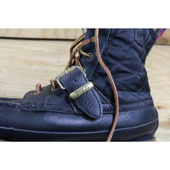 Polo Ralph Lauren Boots Mens 13D Black Leather Quilted Saddleworth III Combat - Picture 6 of 9